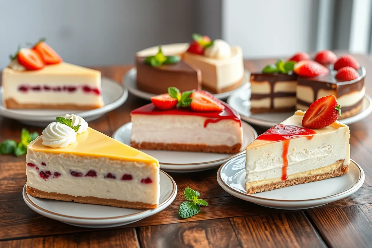 Assorted cheesecake slices showcasing a variety of flavors.