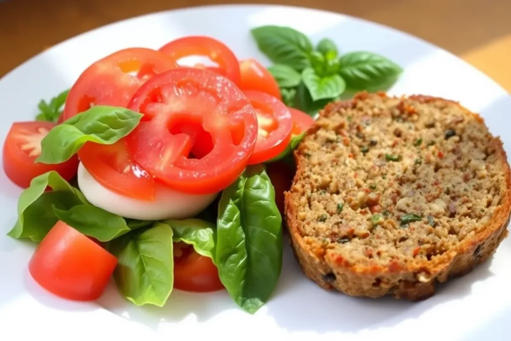 Caprese salad with Italian meatloaf.