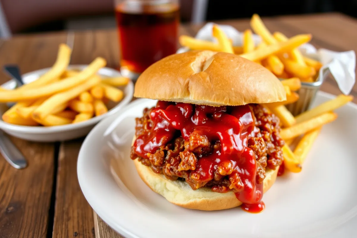 Classic Sloppy Joe sandwich with homemade sauce on a brioche bun.