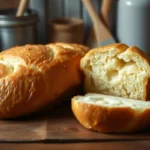 Freshly baked golden brioche loaf with a soft interior.