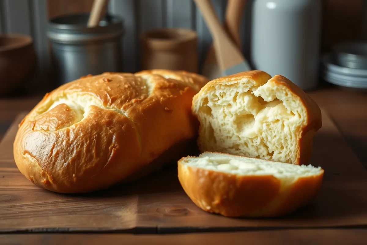 Freshly baked golden brioche loaf with a soft interior.