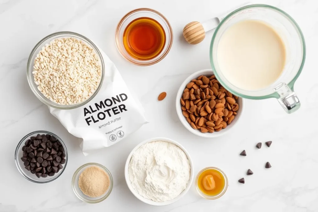 Ingredients for homemade protein cookies on a countertop.