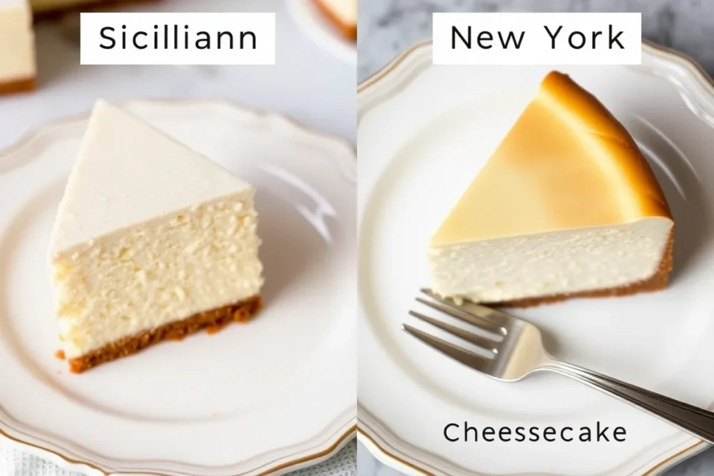 Sicilian cheesecake and New York cheesecake texture comparison.