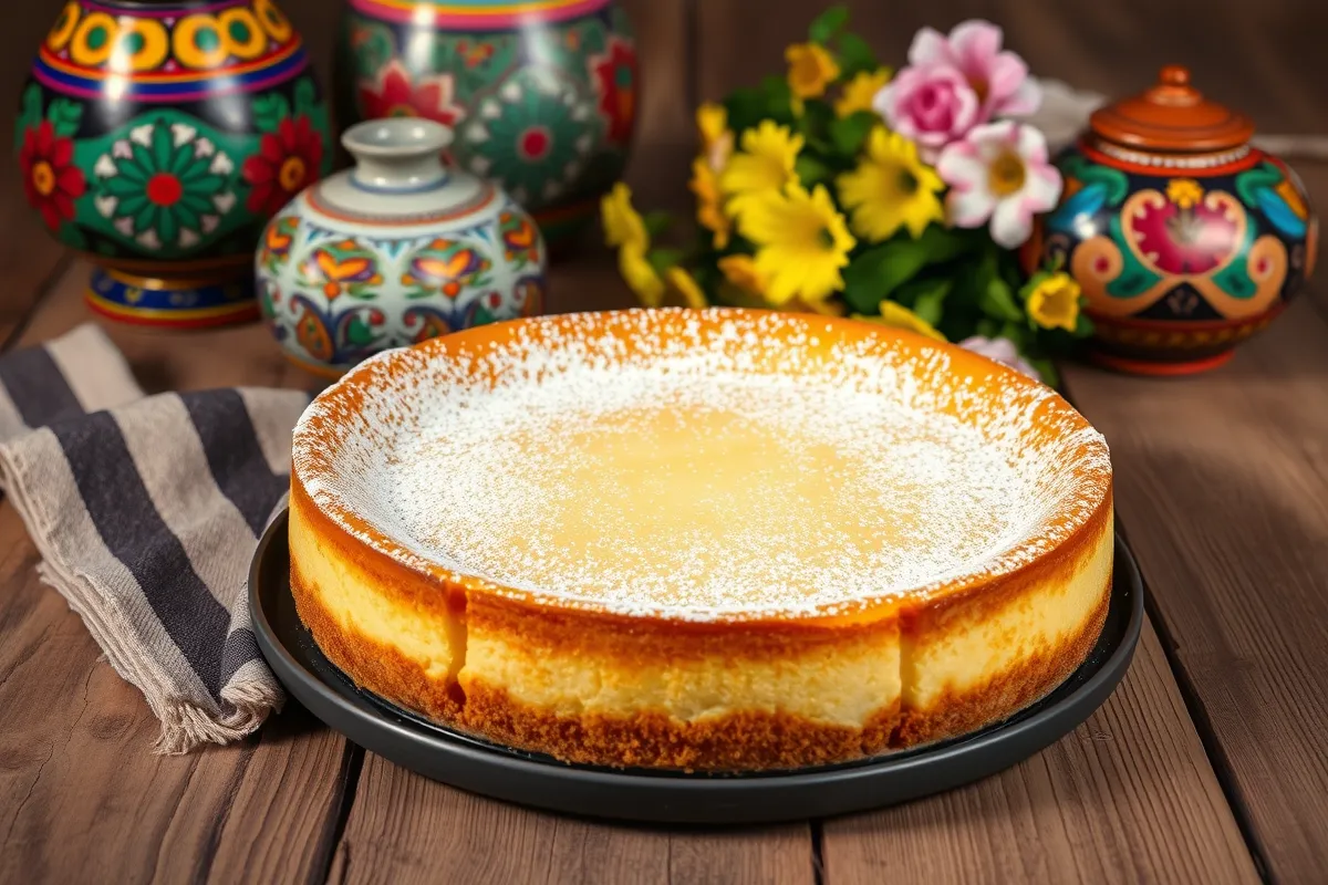 Traditional Mexican cheesecake with a golden-brown Galletas Marías crust