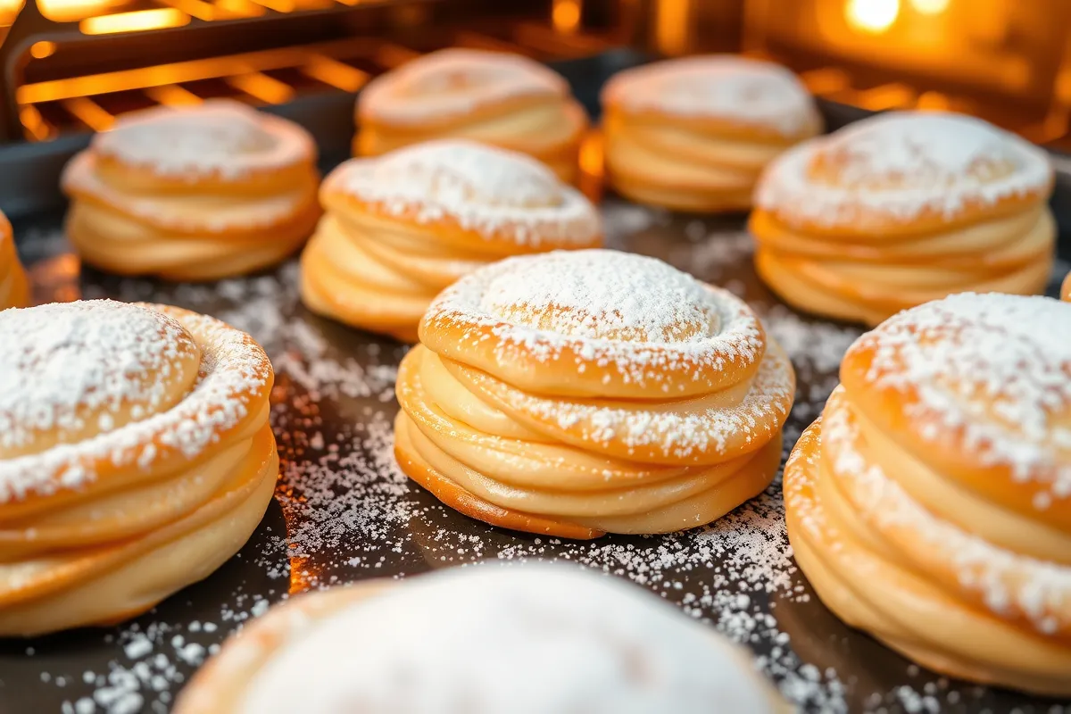 Golden, flaky puff pastry desserts fresh out of the oven.