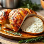 Crispy baked split chicken breast with herbs.