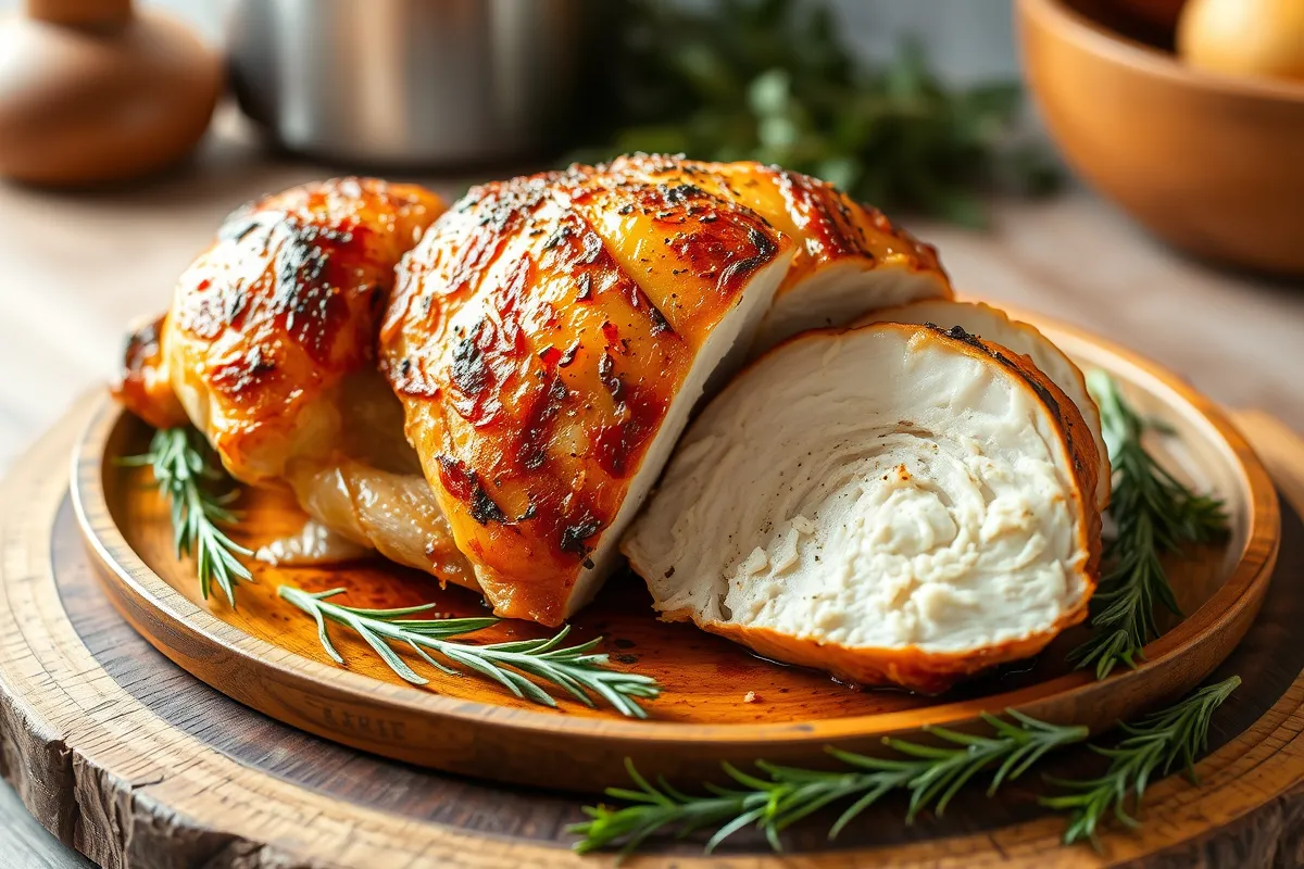 Crispy baked split chicken breast with herbs.