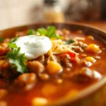 Close-up of a hearty and delicious Taco Soup Frios in a bowl.