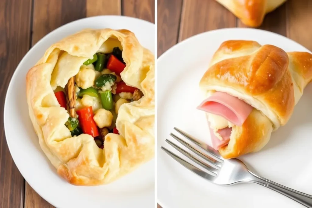 Side-by-side comparison of puff pastry and crescent dough.