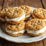 Homemade oatmeal cream pies on a rustic wooden table